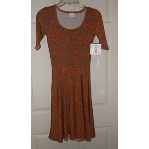 NEW LuLaRoe Nicole knee length Dress womans size XXS Orange Blue Kaleidoscope!